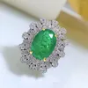 Anéis de Cluster SHIPEI Vintage 925 Sterling Silver Oval 10/14 MM Esmeralda Branco Safira Gemstone Fine Jewelry Anel de Noivado para Mulheres Presentes