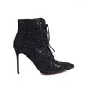 Robe chaussures haut niveau femmes hiver bottines paillettes bout pointu talons fins fête dames