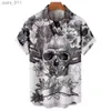 Mäns avslappnade skjortor Hawaiian Summer Horror Skull Shirts For Men Vintage Casual 3D Print Rocker Gothic Rockabilly Short Sleeve Top Importerade kläder 240402