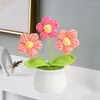 Decoratieve bloemen geweven potplant handgemaakte gehaakte kleine bloem realistisch garen huis ornament decoratie voor stijlvol