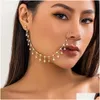 Navel Bell Button Rings Lacteo Trendy Nose For Women Connecting Earrings Black Green Small Crystal Beads Fake Nostril Piercing Clip Je Dh1Ph