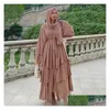 Ethnische Kleidung Mode Nähen Muslim Kleid Frauen Dreischicht Chiffon Elegante Abaya Ramadan Strickjacke Hijab Marocain Robe 230426 Drop Dhbib