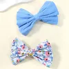 Hair Accessories 2Pcs Ribbon Printed Flower Hairpin Solid Color Clips For Girls Handmade Bowknot Barrettes Headwear Kids