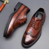 Casual Shoes Men's Party Nightclub Dresses Natural Leather Lace Up Derby Shoe Carving Brogue Footwear Black Brown Sneakers Man