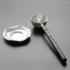 TEA SCOOPS SPOON PURE TIN COLED DISPENSER Black Sandalwood Handle Hammer Mesh Pattern Side Accessories ZD784