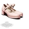 Boots Spring Women Pumps Mary Jane Pink Design Lady Belt Sandals Female Flat Chunky Heel Cosplay Anime Sweet Daily Lolita Shoes