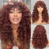 Parrucche lunghe parrucche afro allo zenzero per donne nere, soffice parrucca auburn wavy wavy con frangia, parrucca da rimbalzo riccia afro riccia per uso quotidiano