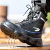 Stövlar höga topp män säkerhet skor lätt stål tå sneakers man arbete säkerhet stövlar manliga byggskor skyddande skor