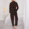 Casa roupas bonito frutas conjuntos de pijama vermelho aquarela cerejas sleepwear mulher manga longa quarto vintage 2 peças terno tamanho grande