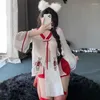 Etniska kläder japanska sexiga chiffong broderier kimono enhetlig frestelse kvinnor erotiska underkläder kostym cosplay topp kjol trosor kläder