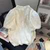 Blouses Femmes Duofan Français Chemises à col debout Femmes Summer Lace Design Feel Blusas Lady Bubble Sleeve Top à manches courtes