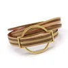 Bangle 2024 Multicolor Double Circle Pärlad charmarmband för kvinnor boho läder wrap armband femme smycken med magnetisk lås