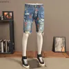 Short masculin pour hommes Blue Tear Hole Denim Shorts Summer Street Street Paint Casual PEINTURE IMPRESSL2404