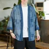 Abbigliamento etnico Blu Stampa scozzese Mezza manica Samurai Kimono Yukata Plus Size Camicia cardigan giapponese da uomo Allentato Casual Beach Haori Robe 4XL