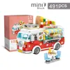 Blokken Creatieve Winkel Auto Bouwsteen Set DIY Koffie Pizza Verkopen Auto Kleine Deeltjes Puzzel Montage Bricks Kinderspeelgoed Geschenken 240401