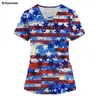 Women's T Shirts Independence Day T-shirt Protective Workwear Round Neck Pullover Clothing Sale Print V Double Pocket Top