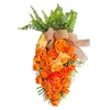 Fiori decorativi Ghirlanda di carote Cartello per porta di Pasqua Foglie verdi e rose Swag Juta Ciondolo con fiori finti