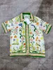 Mens moda flor 100% camisas de seda botão casual para baixo de manga curta Hawaiian Circh Suit