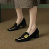 Women Oxford Shoes Vintage Pumps Mid Hools Square Toe Metal Slip on Sewing High Boat Elegant Dress 9961N 240329