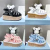 With box Sandals Wedge heeled high platform Thick rubber sole 5.5cm shoes slippers pointed designer sandles P buckle heels shoes women party versatile banquet