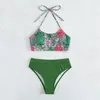 Dameszwemkleding bedrukt met bikini Twee stukken lange taille-panty's in de zomer 2024 Strandbadvrouwen