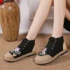 Flats 2023 Autumn New Women Flats Shoes Flower Platform Canvas Loafers Fashion Trend Lace Up Walking Casual Running Fad Mujer Zapatos