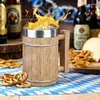 Tassen Holzfass Bierkrug Doppelschicht Edelstahl und Harz Tasse für Whiskey Cocktail Saft Küchenwerkzeuge Zubehör