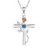 Pendentif Colliers Caoshi Élégant Collier Croix Pour Femmes Rose Fleur Design Accessoires Cérémonie De Mariage Brillant Zircone Bijoux GIF Dh1Zf