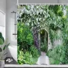 Shower Curtains Street Flowers Green Vine Plants Window Nature Scenery Garden Wall Hanging Home Bathroom Decoration With Hooks