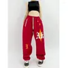 Calças femininas jazz moda coreana casual leggings y2k vintage sweatpants solto roupas femininas rendas-up baggy