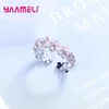 Cluster Rings 925 Sterling Silver Female Fashional Cute Luxury Pink Stackable Flowers Adjustable Open Finger Ring For Women