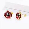 Ajojewel – ensemble collier et boucles d'oreilles pour femmes, bijoux à fleurs rouges dorées, peinture en émail, bague de déclaration, clous d'oreilles en Zircon, cadeau