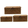 Storage Bags 3 Pcs Home Accents Decor Woven Baskets Lids Makeup Organizer Portable Case Seaweed Rustic Bins