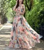 2023 Vestito estivo Beach Chic Donna Stampa floreale Ruffle Chiffon Abito bohemien Donna Manica corta Boho Abiti maxi Po Abiti 240323