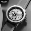ساعة معصم Megir Gray Sport Watch Men Fashion Military Adalog Chronograph quartz wristwatch مع أوتومات تاريخ مضيئة حزام السيليكون