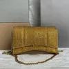 Portafoglio a forma di clessidra con cristalli da donna di lusso con catena Borsa di design in vera pelle di vitello di alta qualità Portamonete con hardware dorato di moda con scatola