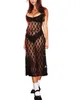 Casual Jurken Vrouwen S Sexy Bodycon Lange Jurk See-Through Sheer Mesh Cover Ups Mouwloze Tie Backless Spaghetti Kant