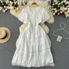 Casual Dresses Summer Dress for Women Sleeve V-Neck Tunic Roe Femme Vintage Hollow Out A-Line White 2024 Vestidos de Mujer