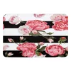 Carpets Peony Rose Pink Flower Black And White Stripes Kitchen Doormat Bedroom Bath Floor Carpet House Door Mat Area Rugs Home Decor