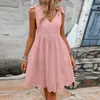 Sommer Frauen Kurzes Kleid V-ausschnitt Ärmellose Kleider Für Elegante Jacquard Design ALine Party Boho 240326