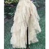 Cortina de cintura lolita de doble capa, cubierta transparente, falda alta y baja con.Volantes Asimétricos 240318