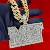 Qualidade superior iced out bling hiphop jóias tamanho grande chapeamento de ouro sier colar carta vvs moissanite pingente