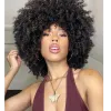 Peruker kort natur afro peruk hög puff afro lockiga peruker med lugg naturligt syntetiskt hår för svart kvinna värmebeständig daglig användning