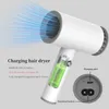 Secadores de cabelo Secador de cabelo sem fio Viagem portátil rápido cabelo seco bateria de lítio recarregável secador de arte conjunta exame forte vento 240401