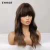 Wigs Emmor Synthetic Chestnut Brown Wig with Bangs for Women Natural Long Water Wavy Cosplay Hairstyle Heat Resistant Fiber Hair Wigs