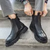 Botlar Erkekler Chelsea Boots PU Deri Ayak Bileği Botları Platform Botları Sıradan Chunky Topuk Botas Punk Gotik Ayakkabı Kısa Çizme