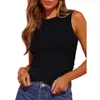 2024 New Spring/summer Women's Sleeveless Ribbed Knitted Slim Fit Side Fold Solid Color Round Neck Tank Top T