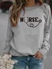 Sweats à capuche pour femmes Sweats à capuche pour femmes Infirmière Sweats à capuche imprimés Femmes Polaire à manches longues O Cou Sweat-shirt ample Filles Pulls Hiver 240401