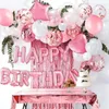 Decoração de festa JFBL Pink Birthday for Girls Happy Banner Baláoons Fringe Curtain Foil Toilth Heart Star