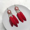 Dangle Brincos Boho Étnico Forma Oval Pena Para Mulheres Temperamento Cor Dourada Corrente Borla Jóias de Festa de Casamento